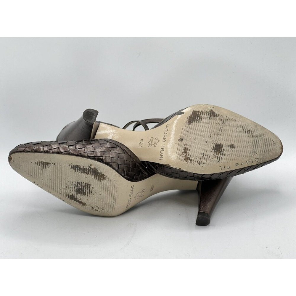 Antonio Melani Brown Leather Strappy Woven Pump Heels Size 8.5 M - Picture 10 of 11